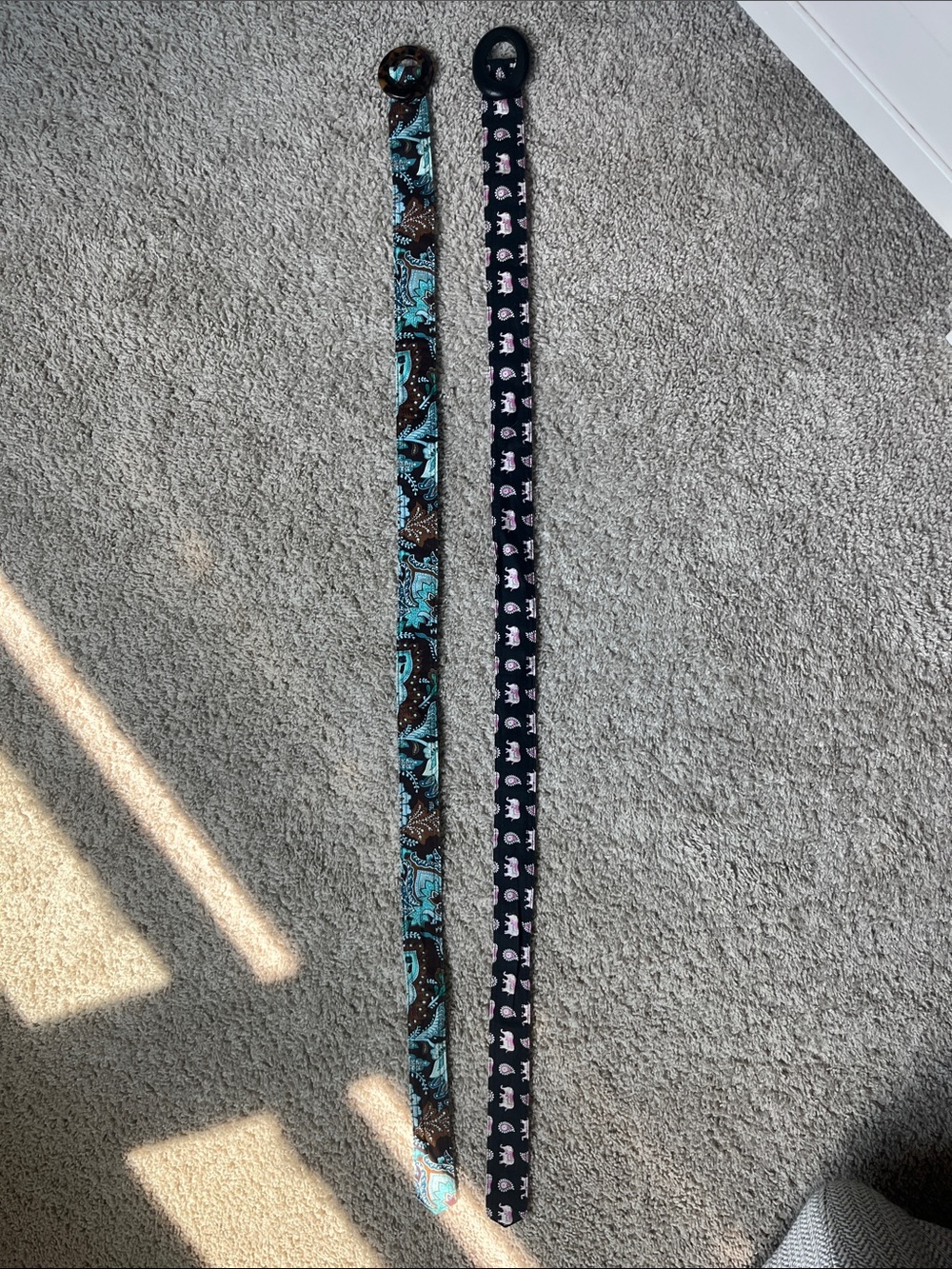 Vera Bradley Blue Teal Paisley & Black Pink Elephant belts.
